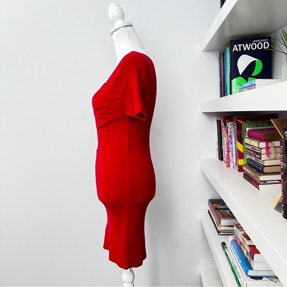 MICHELLE MASON Revolve Red Ribbed Short Sleeve Crossover Sweater Dress Sz small - Picture 7 of 13